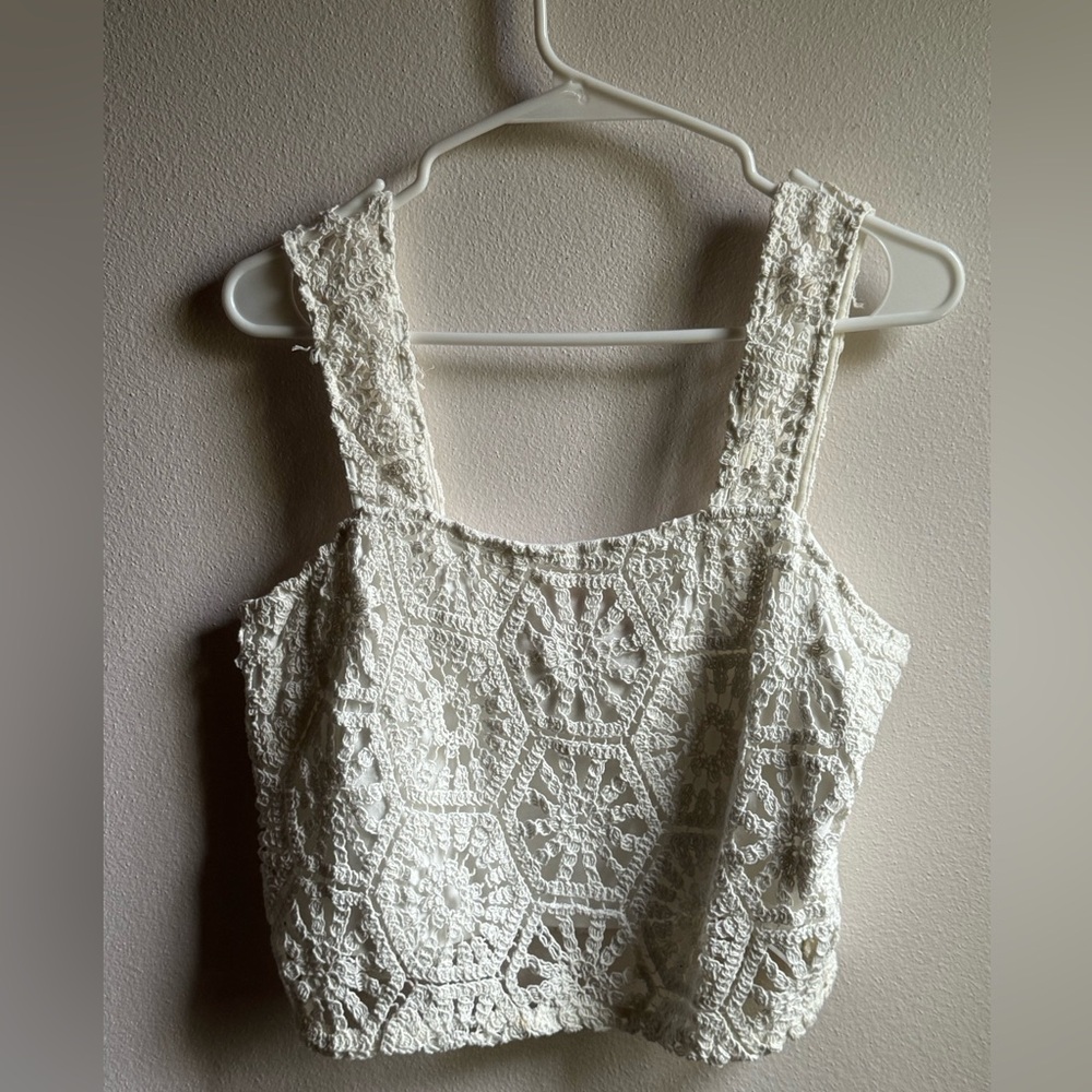 Nora Crochet Square Neck Tank Top White